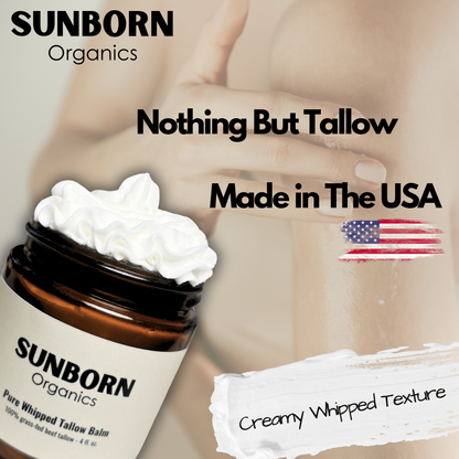 Pure Whipped Tallow Balm | 1 Ingredient (Unscented) | Handmade in USA | 100% Organic Grass-Fed Beef Tallow (4oz)