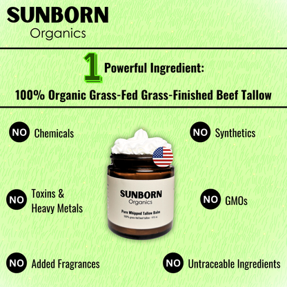 Pure Whipped Tallow Balm | 1 Ingredient (Unscented) | Handmade in USA | 100% Organic Grass-Fed Beef Tallow (4oz)