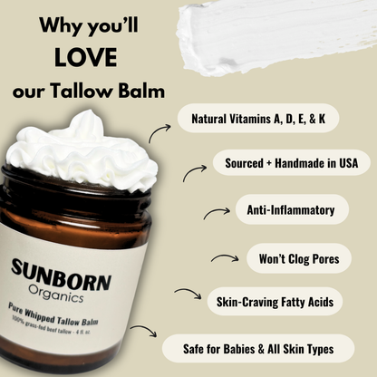Pure Whipped Tallow Balm | 1 Ingredient (Unscented) | Handmade in USA | 100% Organic Grass-Fed Beef Tallow (4oz)