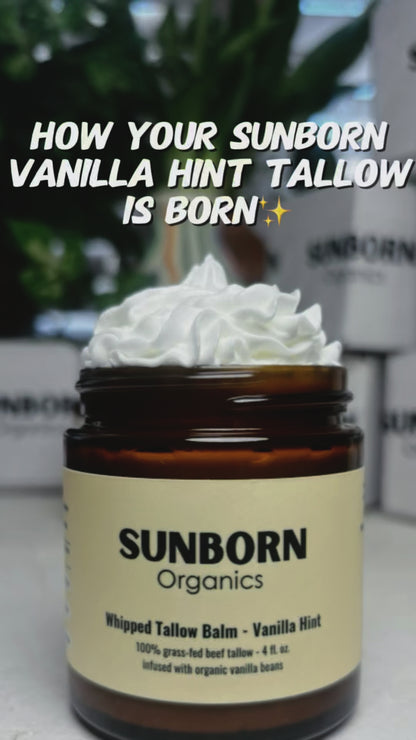 Pure Whipped Tallow Balm | Handmade in USA | 100% Organic Grass-Fed Beef Tallow (4oz, Vanilla Hint)